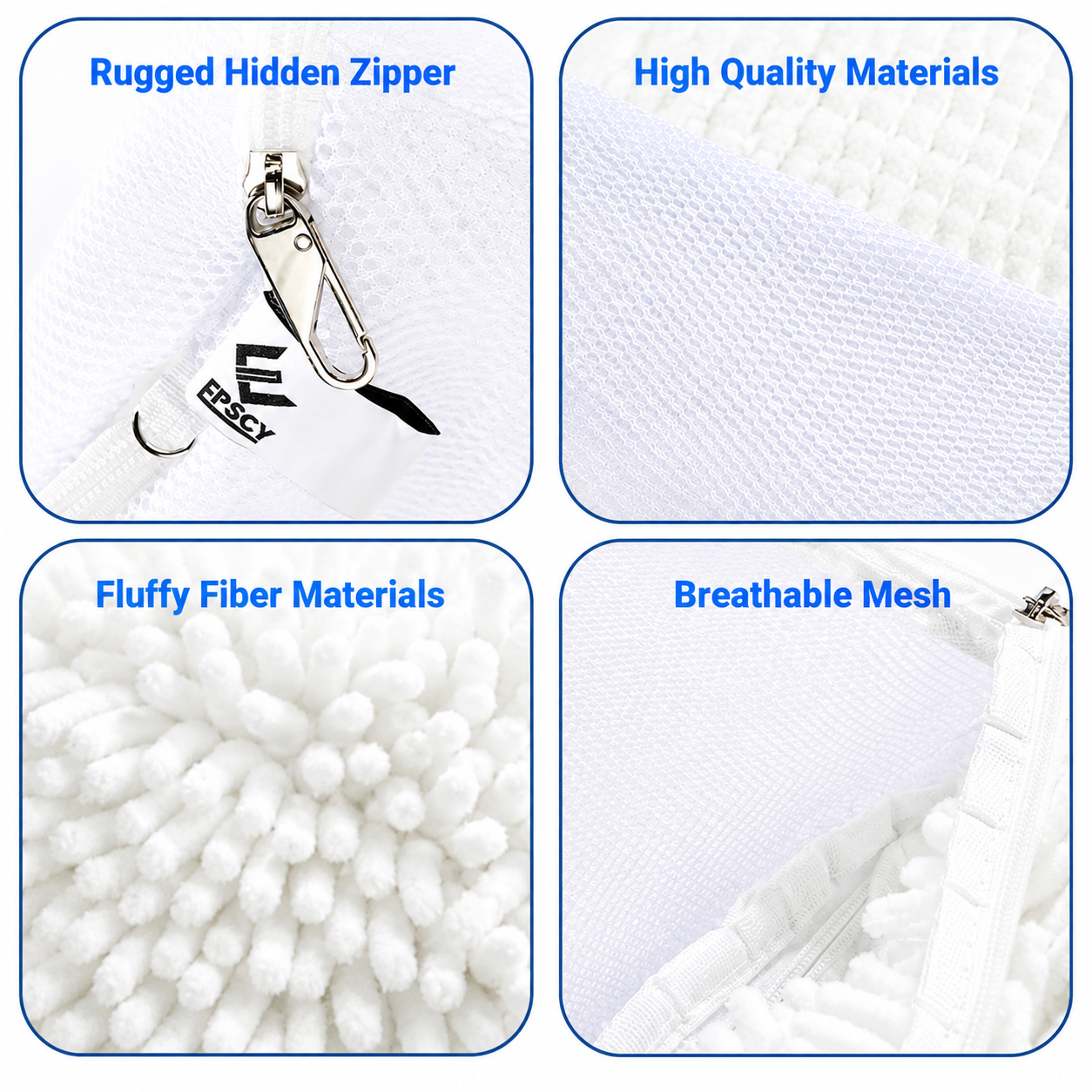 EPSCY shoe washing bag for washing machine featuring breathable mesh, soft microfiber cushioning, durable materials, and a hidden zipper for enhanced sneaker protection during washing.