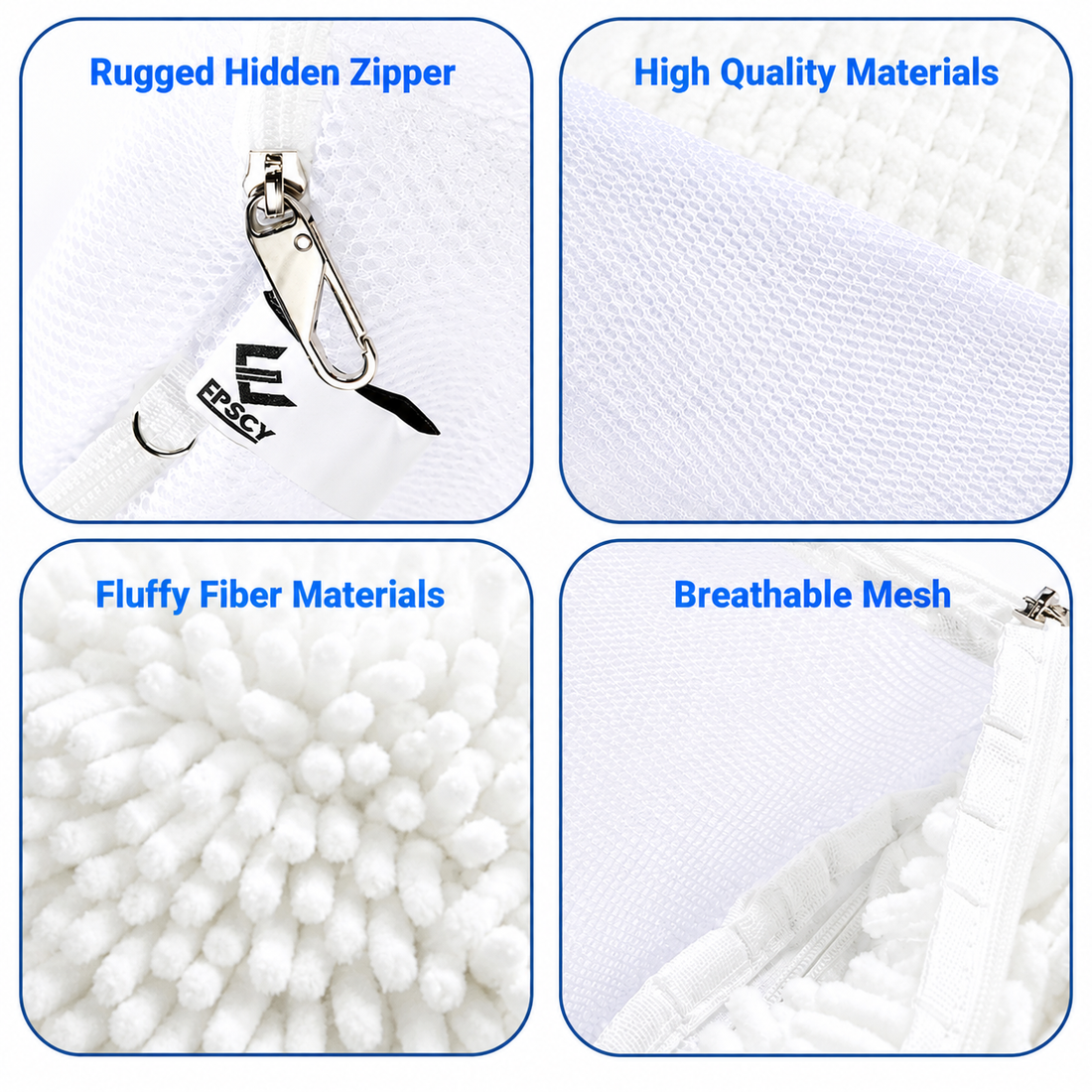 EPSCY shoe washing bag for washing machine featuring breathable mesh, soft microfiber cushioning, durable materials, and a hidden zipper for enhanced sneaker protection during washing.