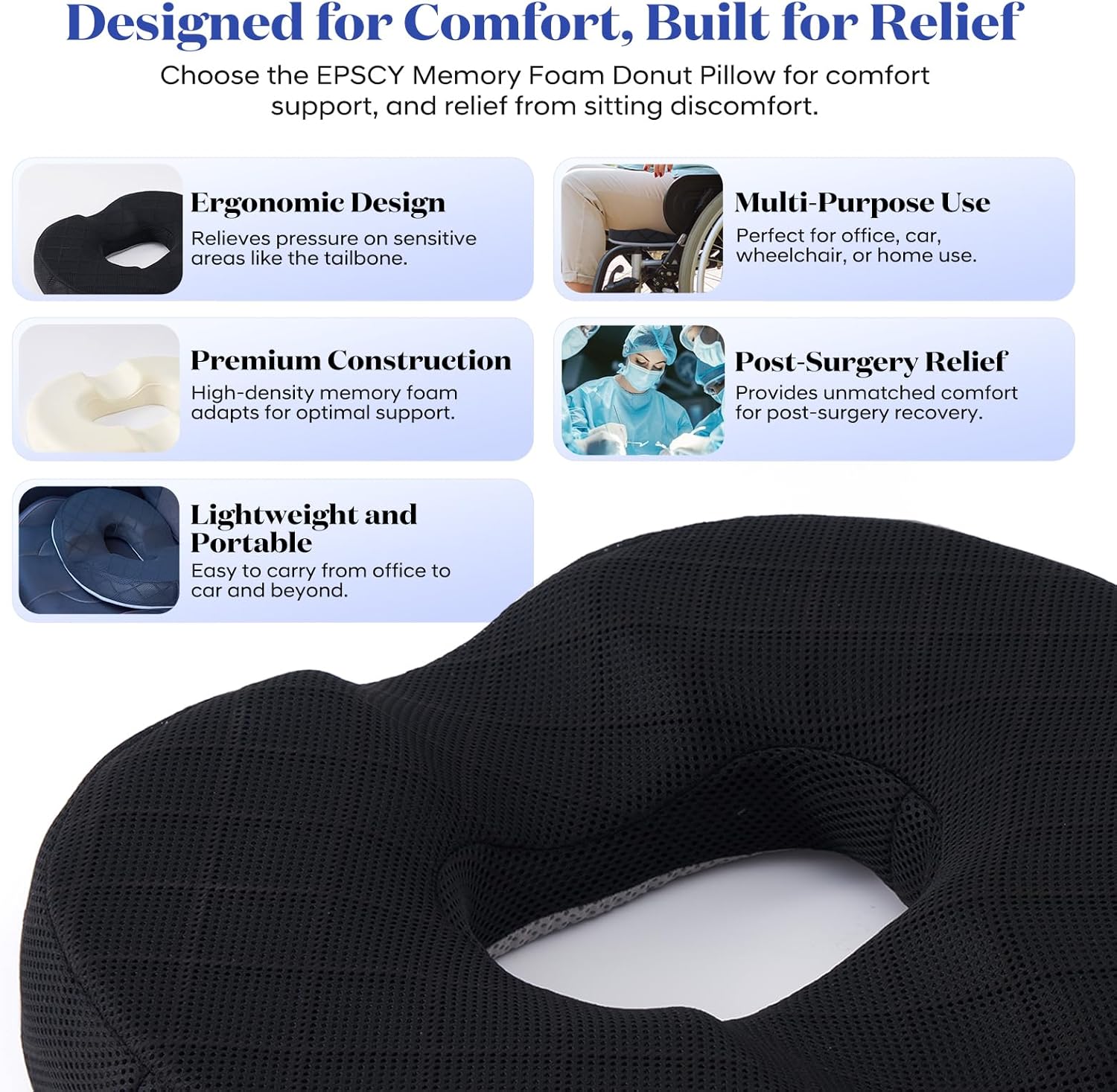 EPSCY Memory Foam Donut Cushion