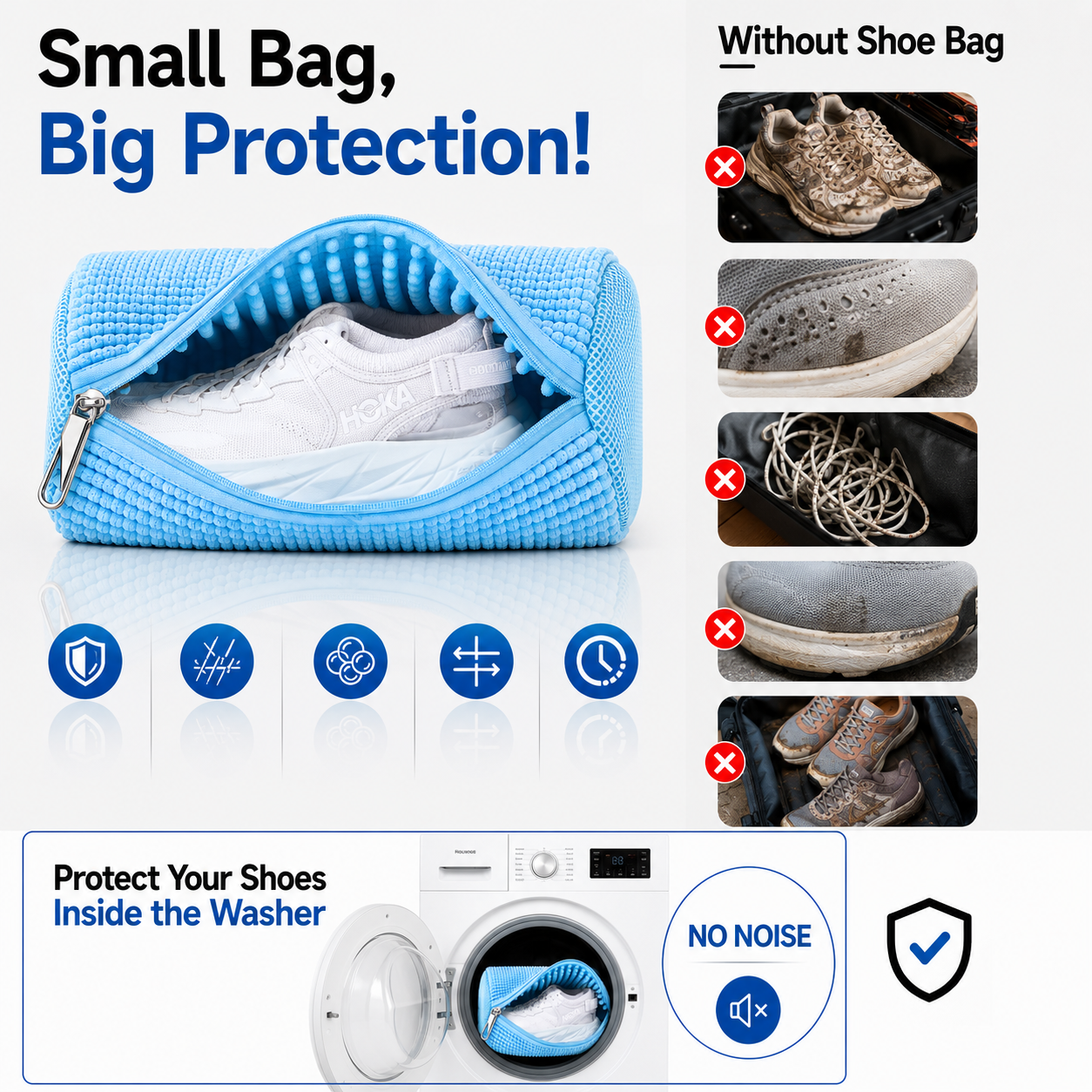 EPSCY shoe washing bag for washing machine that helps protect sneakers from scuffs, tangled laces, dirt buildup, and noise while keeping shoes cleaner and protected during every wash cycle.