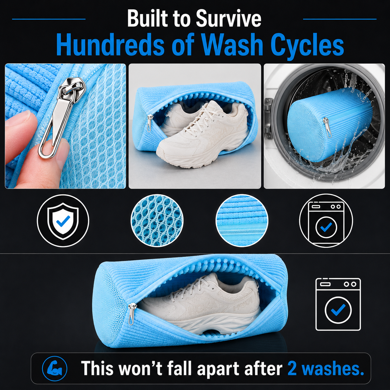 EPSCY shoe washing bag for washing machine with durable honeycomb mesh, reinforced stitching, and secure zipper closure designed to protect sneakers through hundreds of wash cycles.