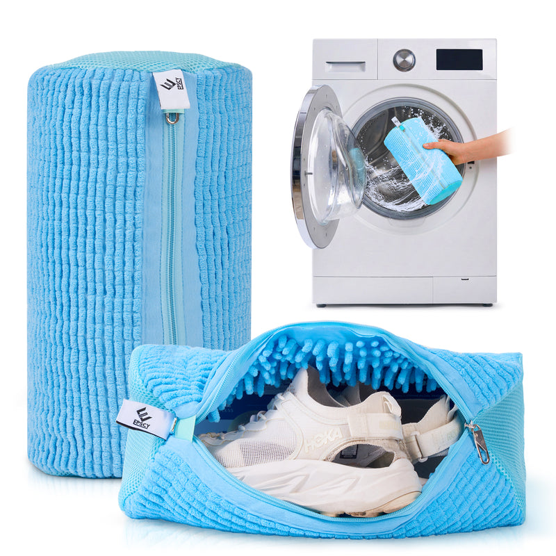 EPSCY shoe washing bag for washing machine with soft microfiber cushioning, secure zipper closure, and protective mesh design for safe sneaker cleaning and long-lasting shoe care.