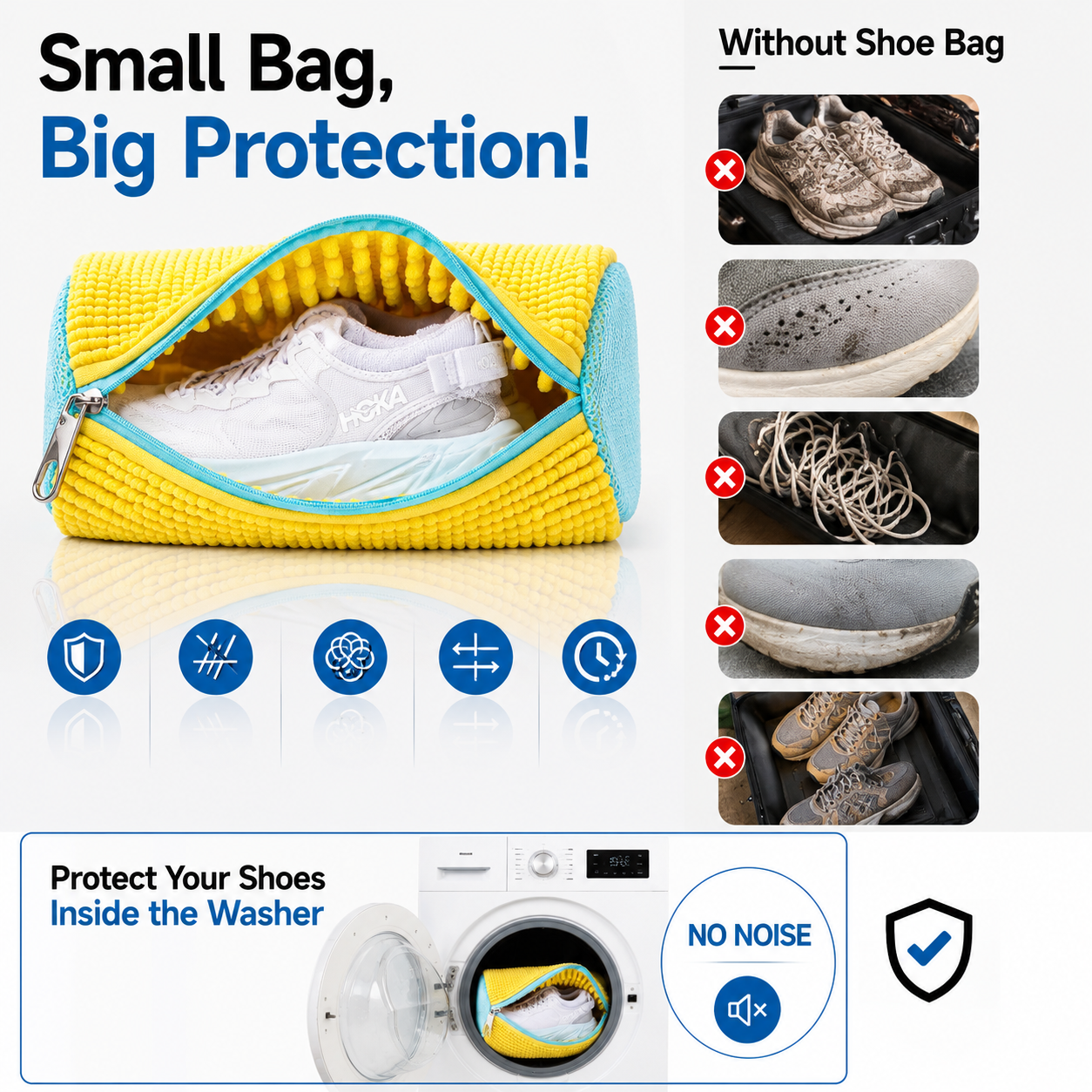 EPSCY shoe washing bag for washing machine that helps protect sneakers from scuffs, tangling, dirt buildup, and noise during laundry cycles.