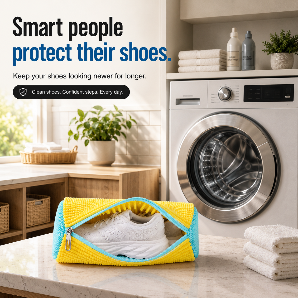 EPSCY shoe washing bag for washing machine protecting sneakers from wear and tear, helping keep shoes cleaner and looking newer for longer.